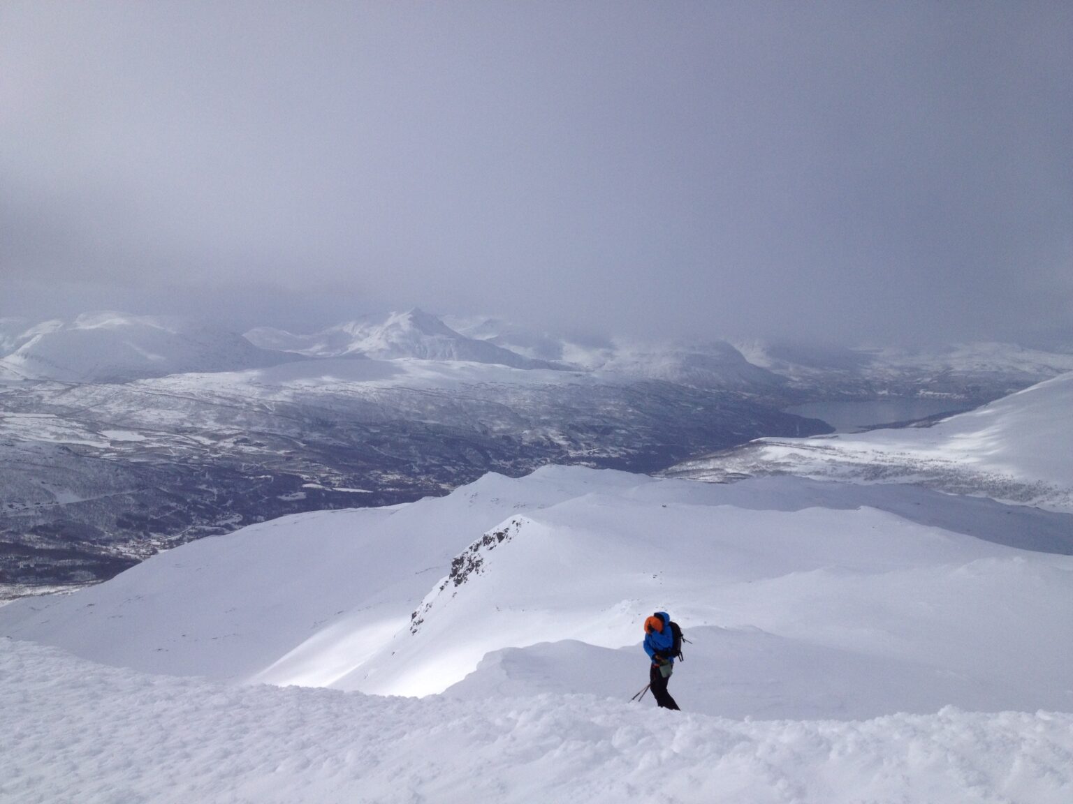 Checking out the view near the top of Spanstinden