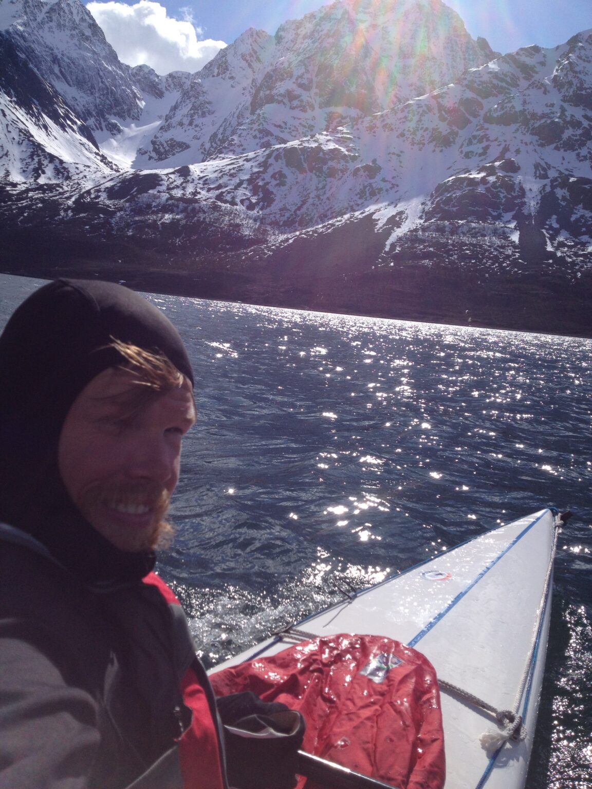 Kayaking to the base of Store Fornestinden