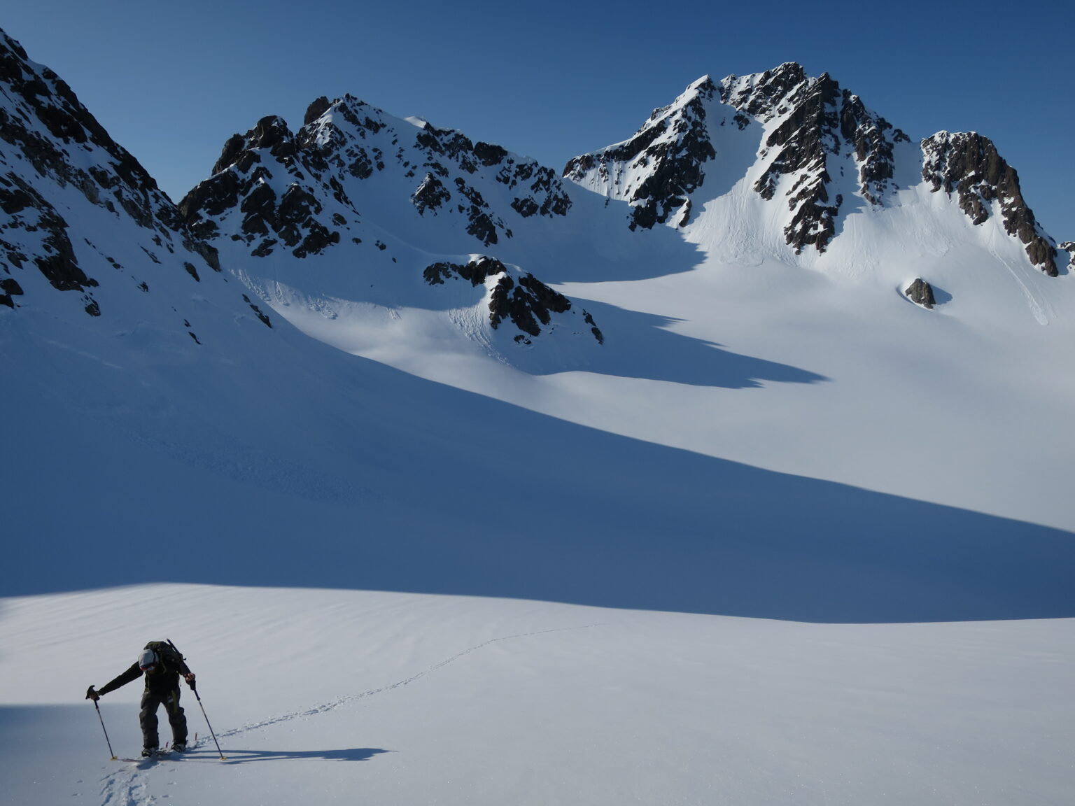 Ski touring up Tvillingtinden in the Lyngen Alps of Norway