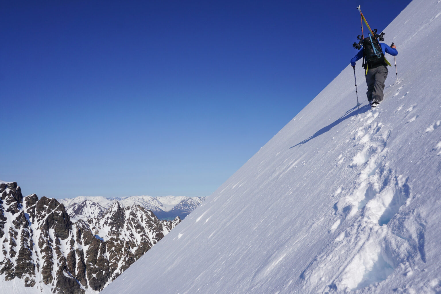 Climbing up Tvillingtinden in the Lyngen Alps of Norway