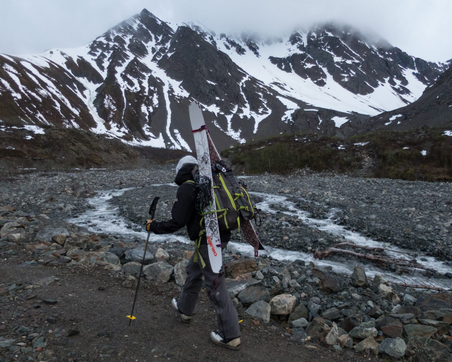 Hiking up the scree fields towards Strupbeen Glacier