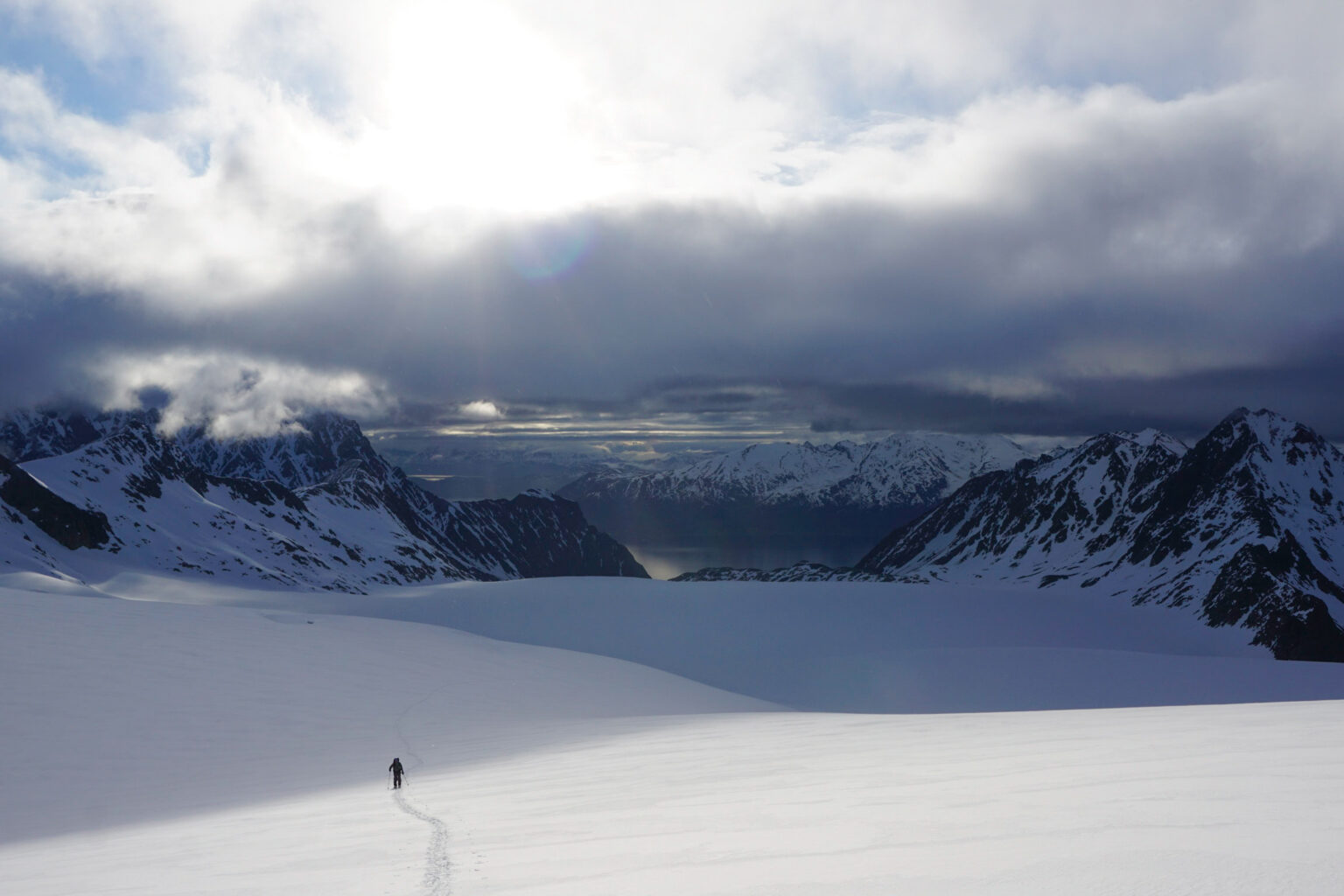 Climbing up the Strupbeen Glacier in the Lyngen Alps of Norway