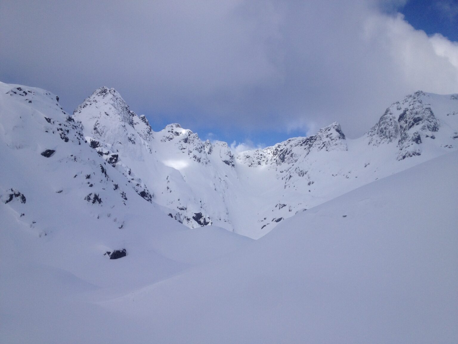 Looking at the ski touring terrain in the Trollfjord in the Lofoten Islands