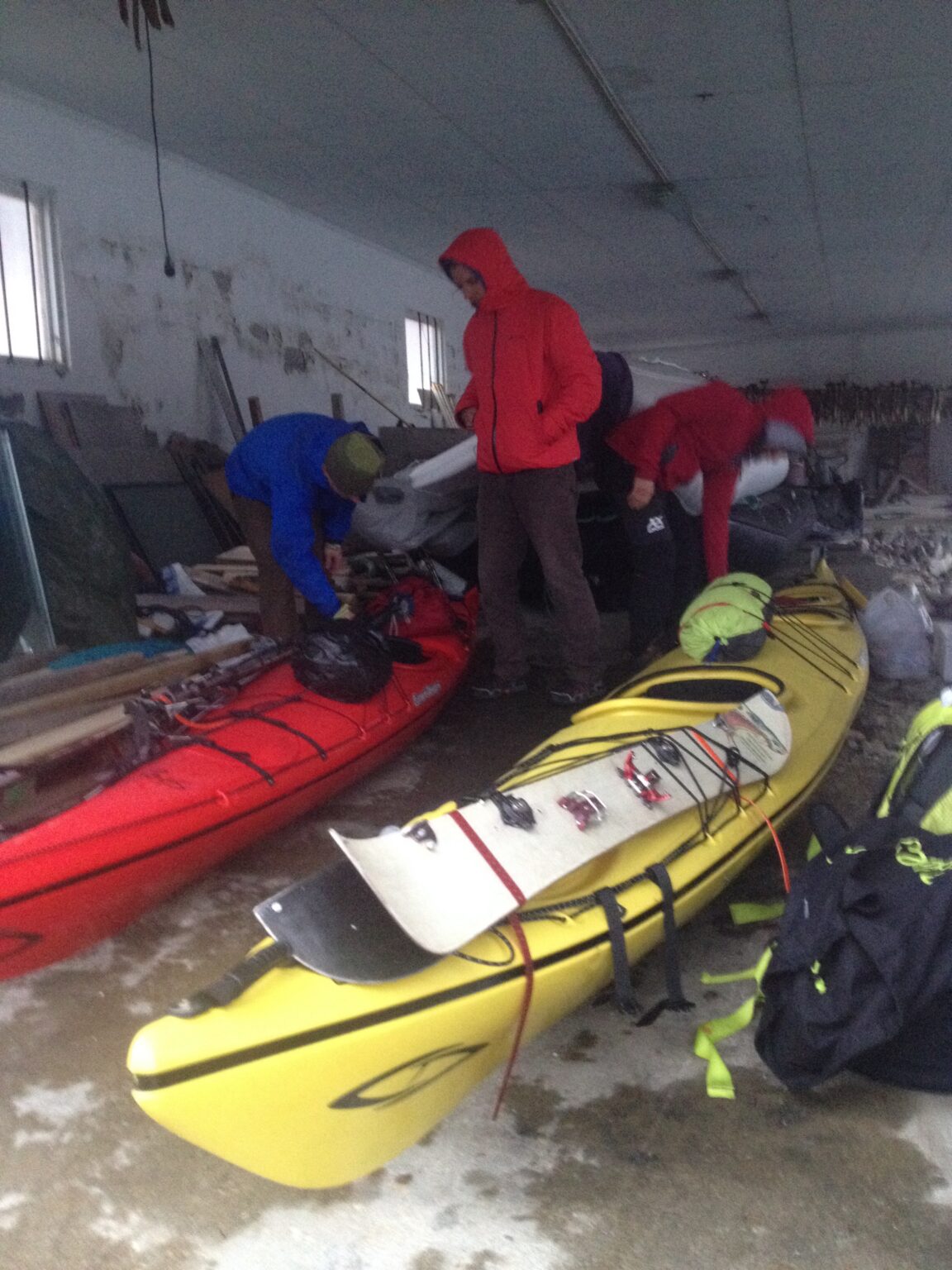Filling up the Kayaks with ski touring gear