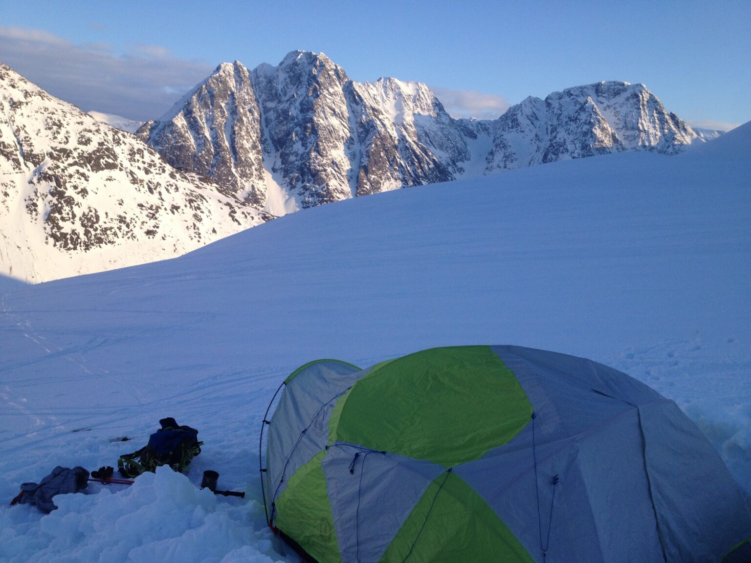 Our basecamp at the base of Tverelvdalstindan