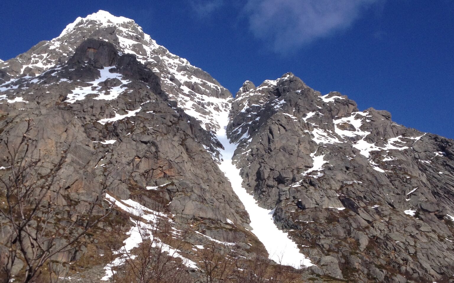 A closer look at Vågakallen South Couloir in the Lofoten Islands of Norway