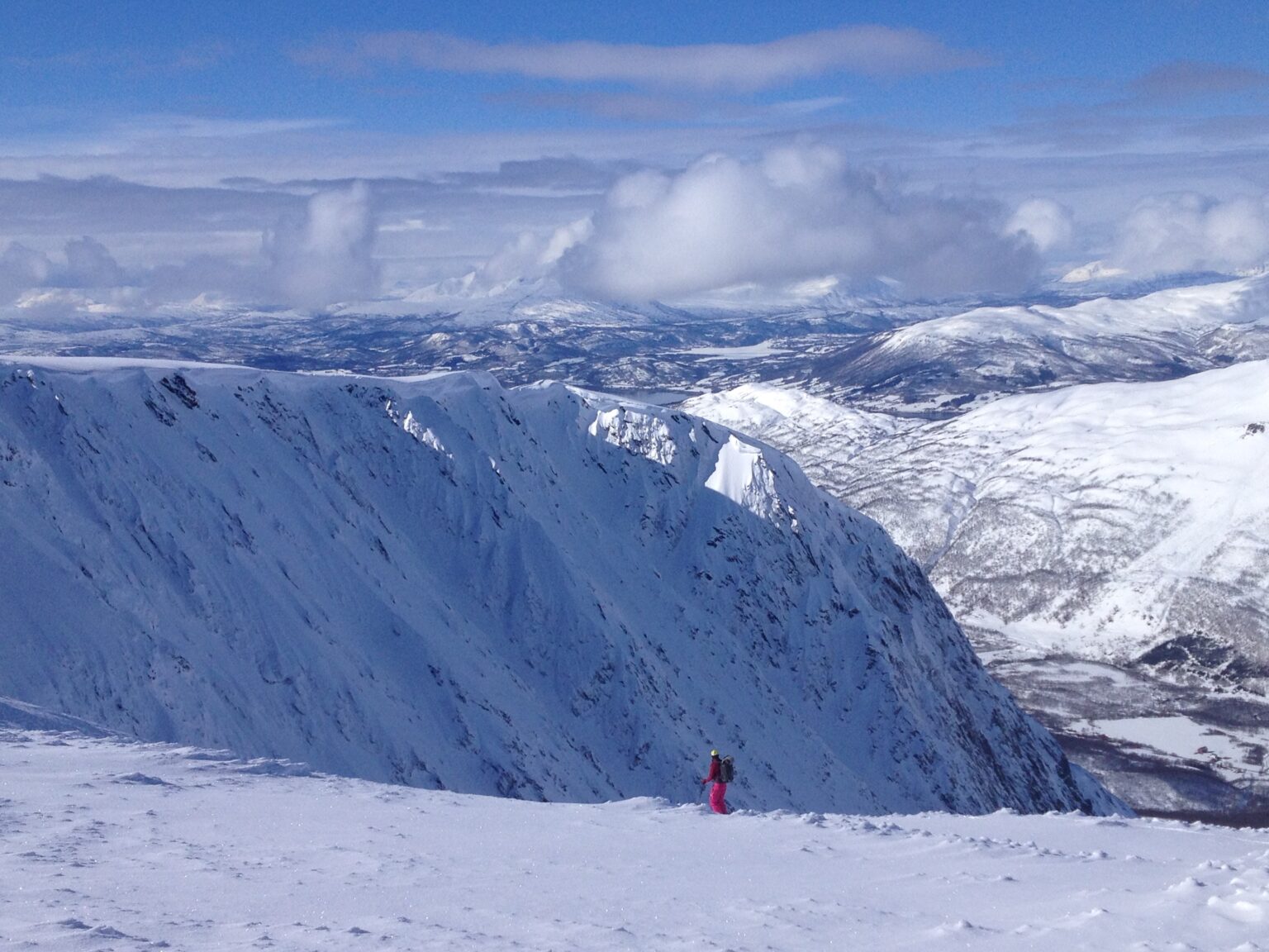 Numerous chutes off the summit ridge of Vardtinden