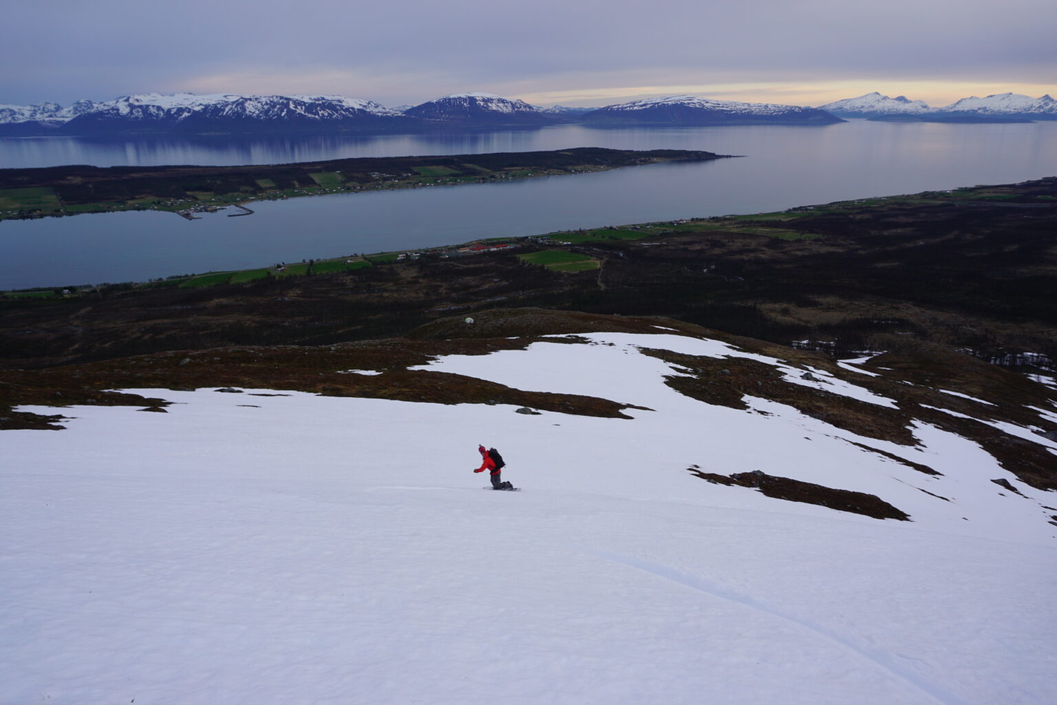 Snowboarding back to camp