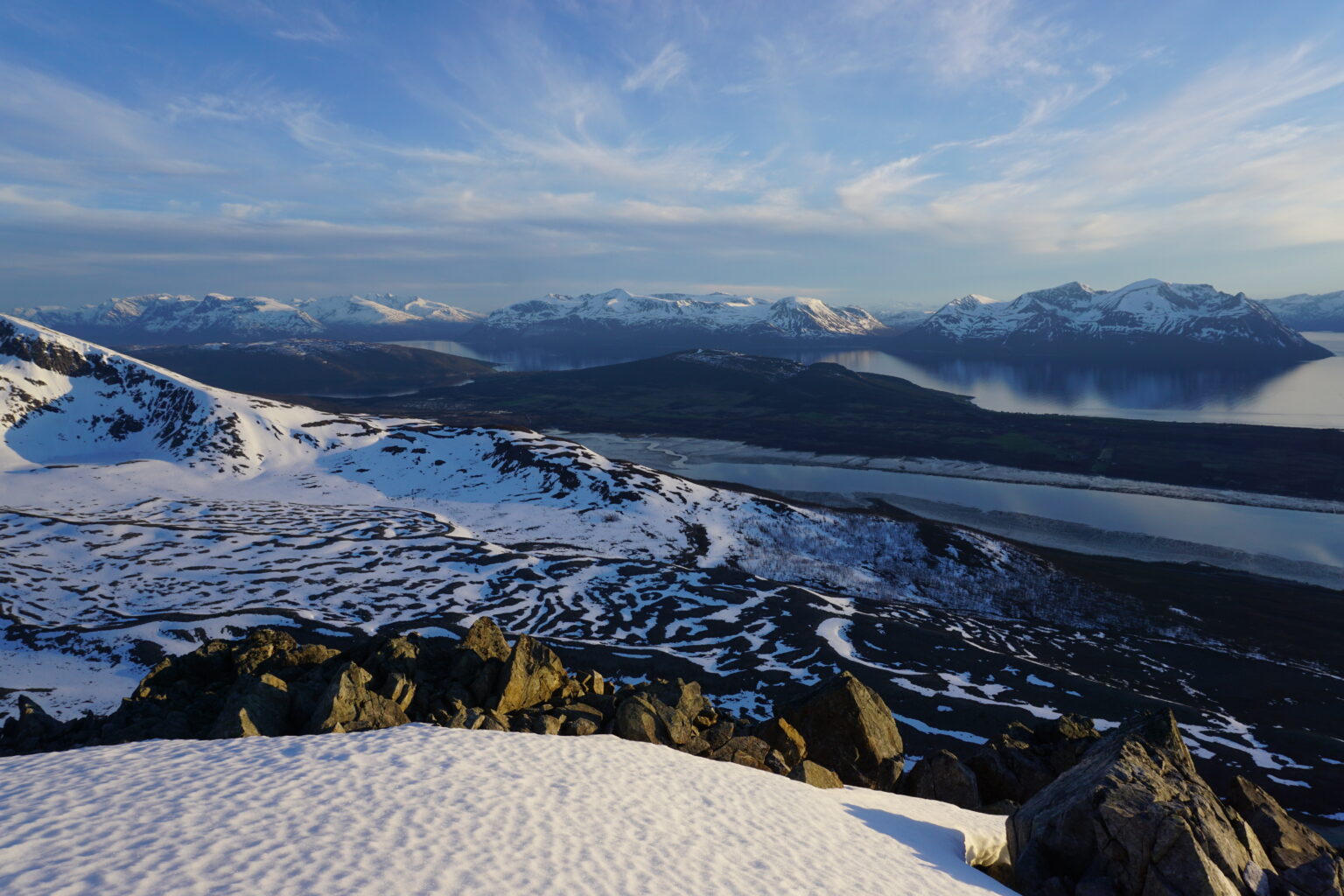 A calm and windless day in the Lyngen Alps of Norway