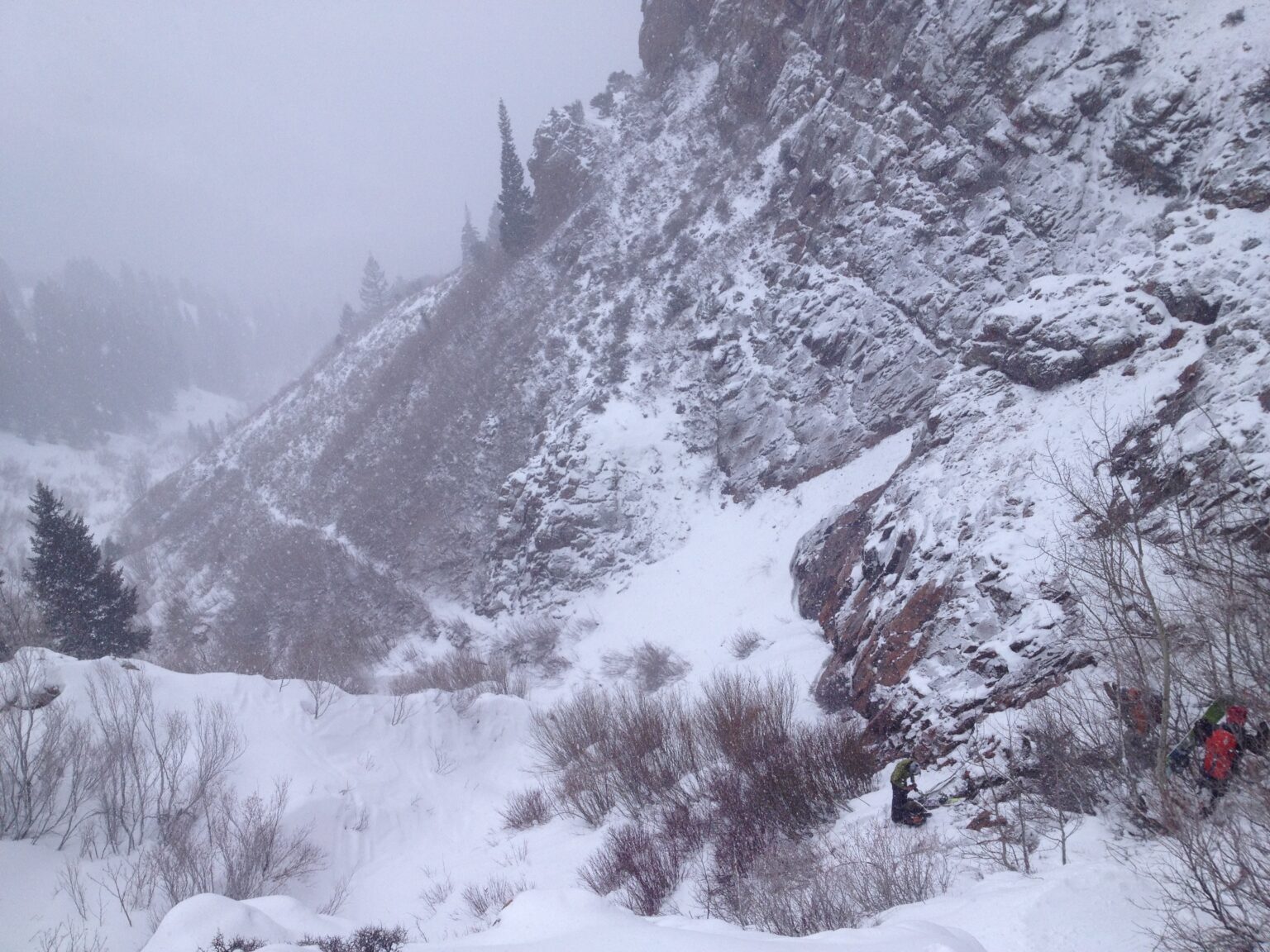 Climbing down the waterfall section of Argenta West Face