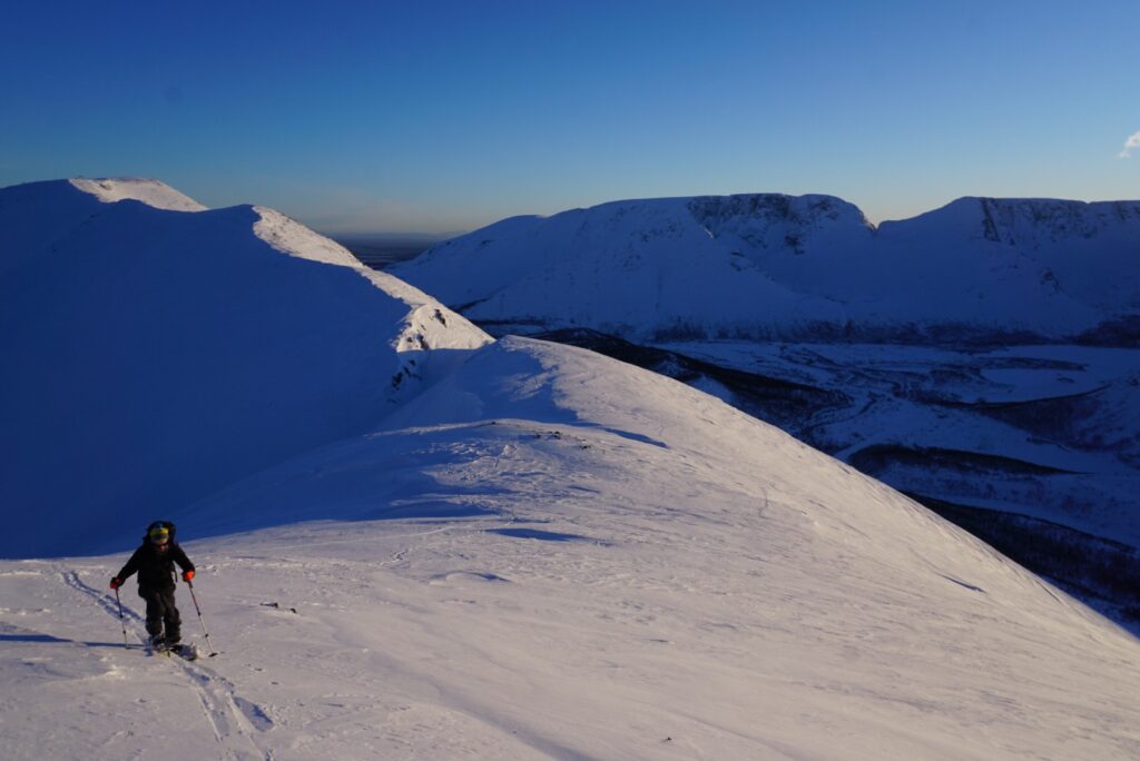 Gaining the ski hill ridge