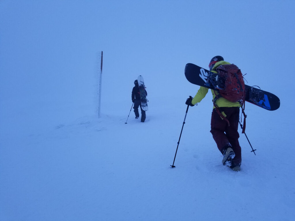 Hiking into the sidecountry of Big Wood ski resort near Kirovsk in the Khibiny Mountains of Russia