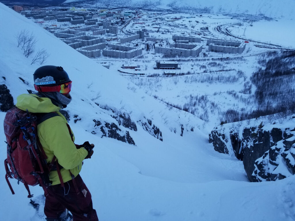 Looking down a sidecountry couloir near Bigwood Ski Centre