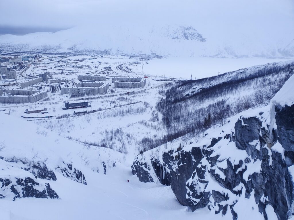 Snowboarding the backcountry near Kirovsk in the Khibiny Mountains of Russia