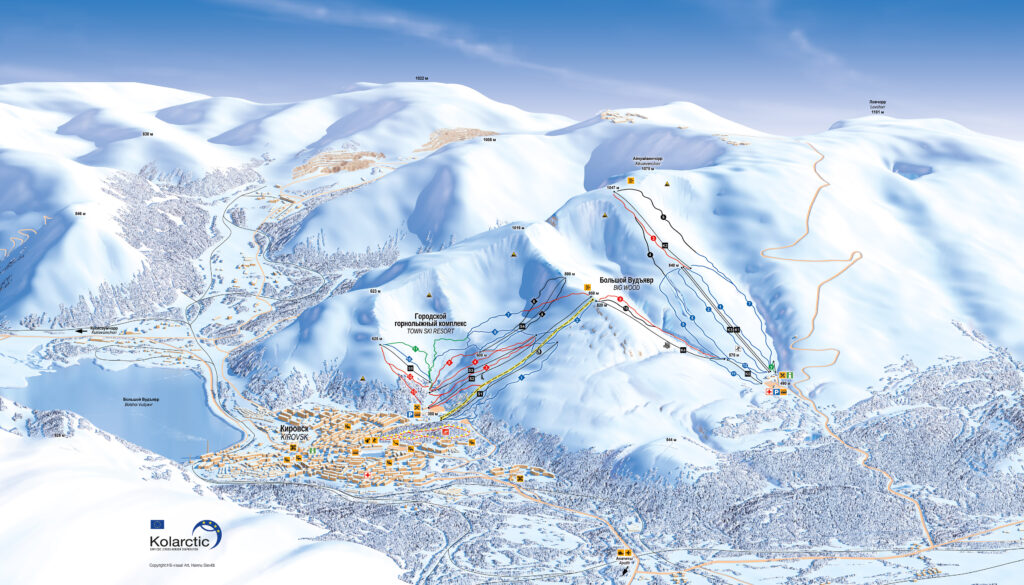 A trail map of Bigwood Ski Resort near Kirovsk Russia