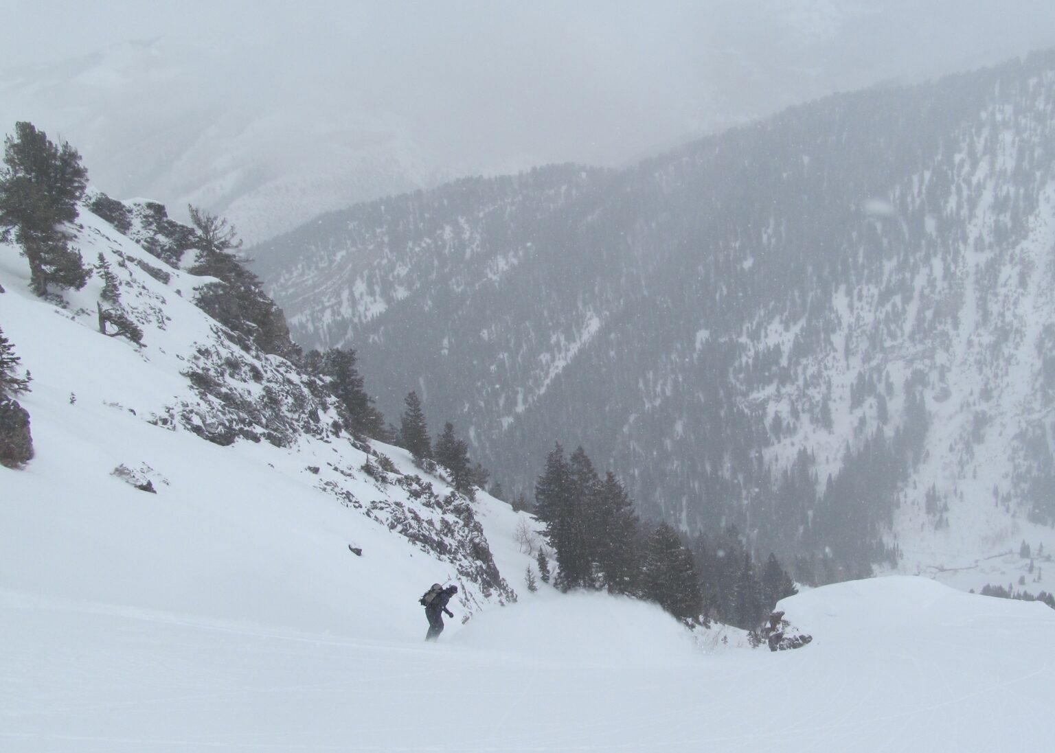 Snowboarding down to Cardiff Fork in the Utah Backcountry