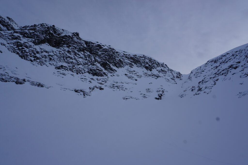 Looking back up at the North chute on Mount Aikuaivenchorr