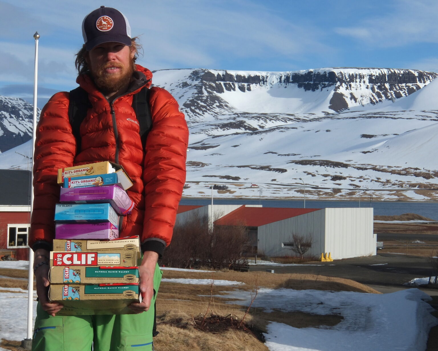 Getting our gear sorted before ski touring in the Westfjords of Iceland