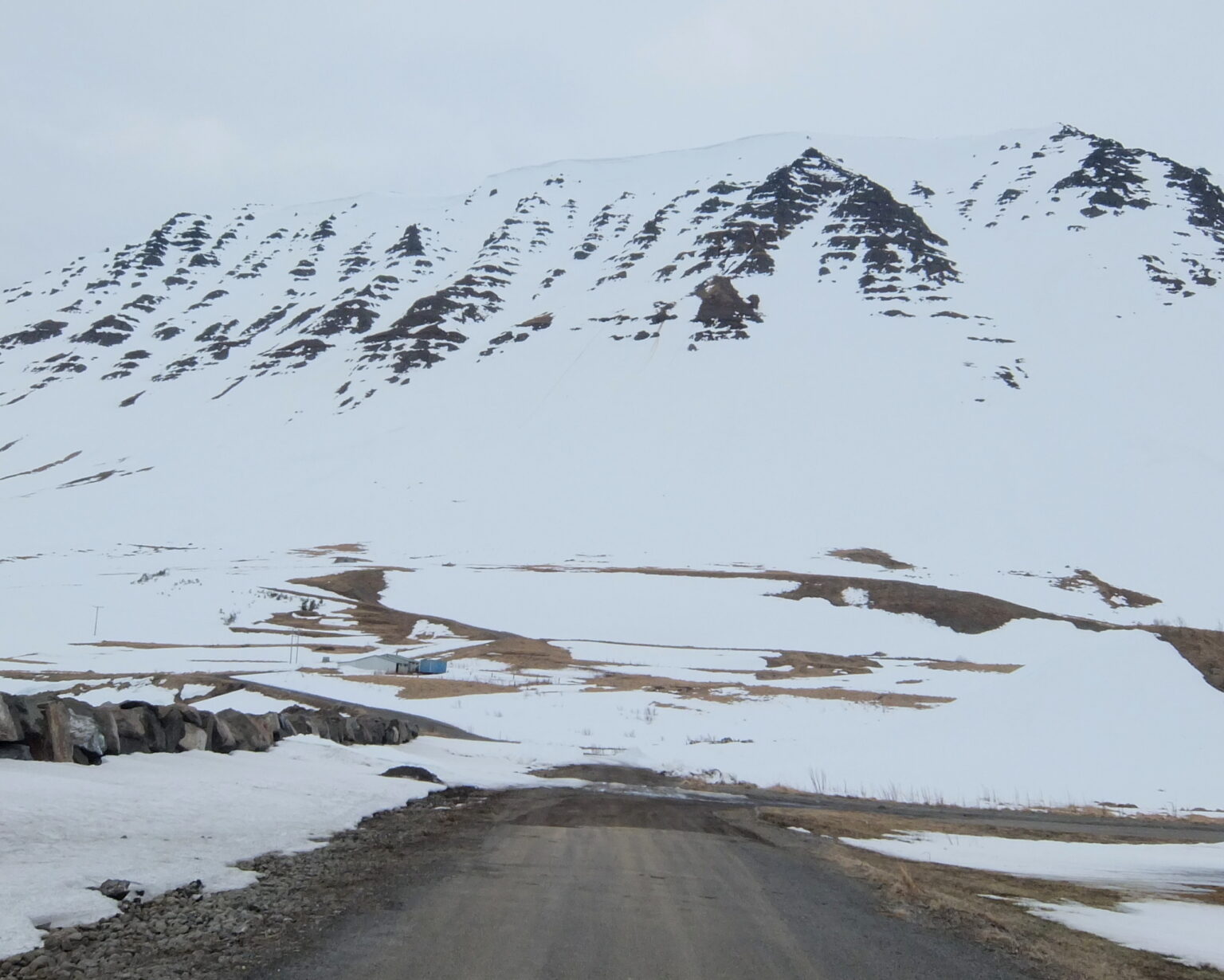 Looking up at the South Couloirs of Eyrarfjall