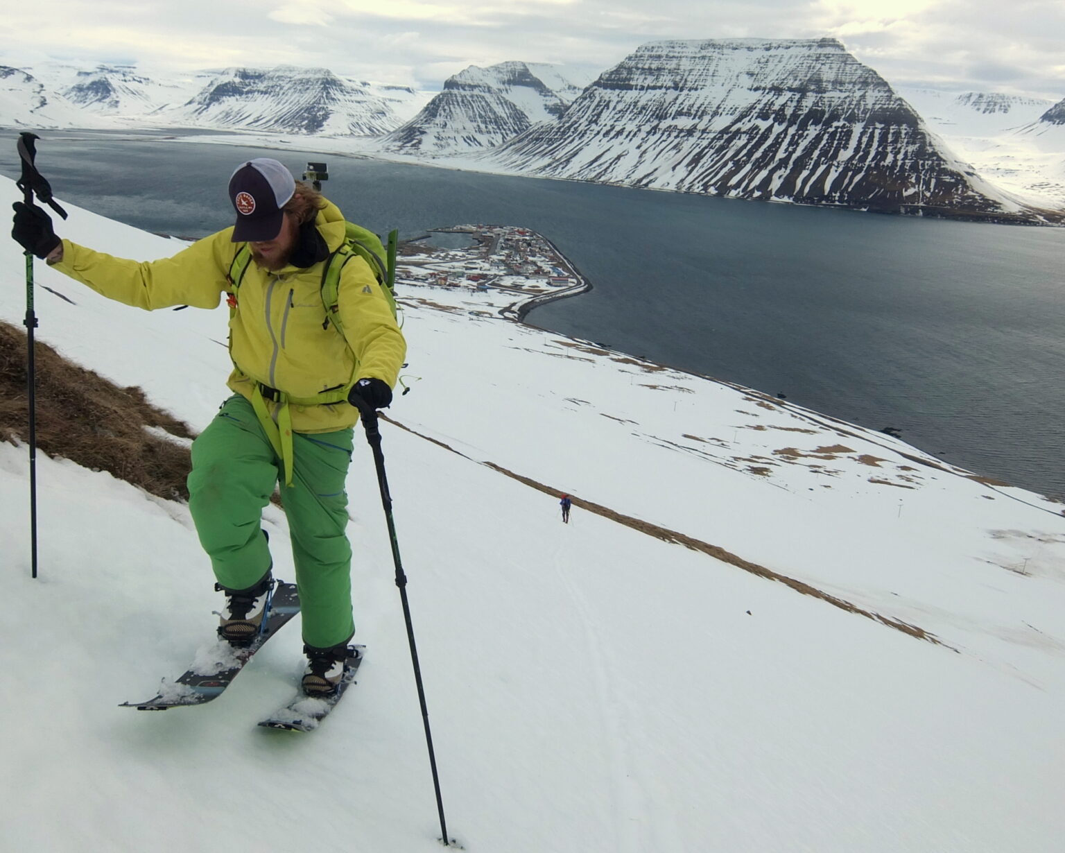 Ski touring up the South Couloir of Eyrarfjall