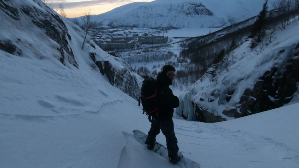 Snowboarding through the crux section