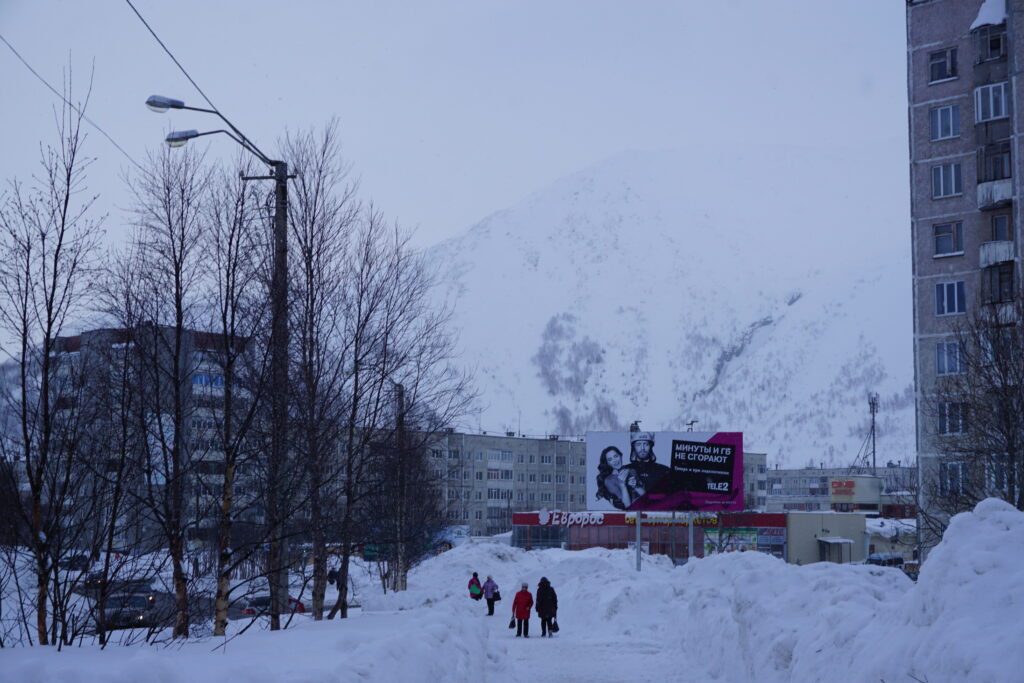 Walking around Kirovsk with the Khibiny mountains in the distance