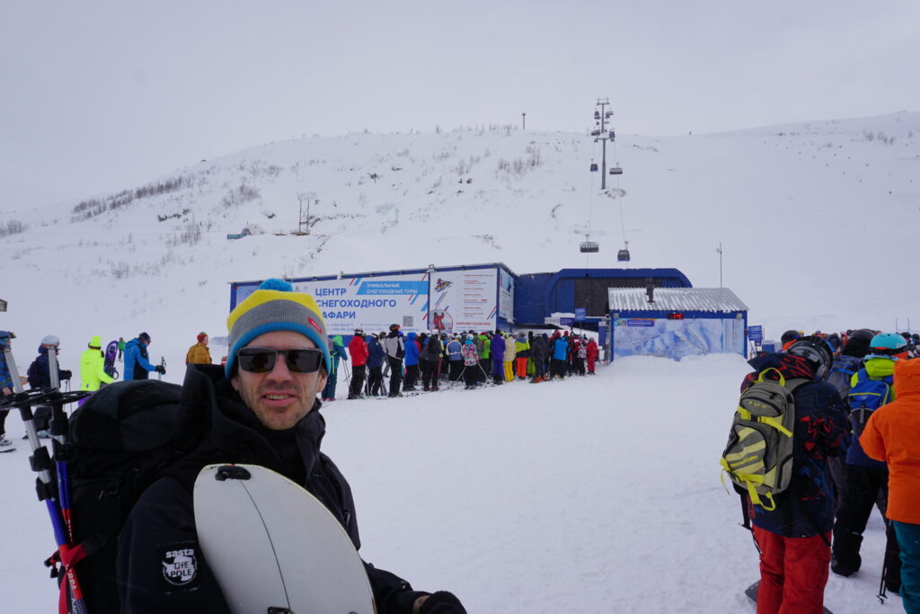 Waiting in line to head up the Bigwood ski center Gondola