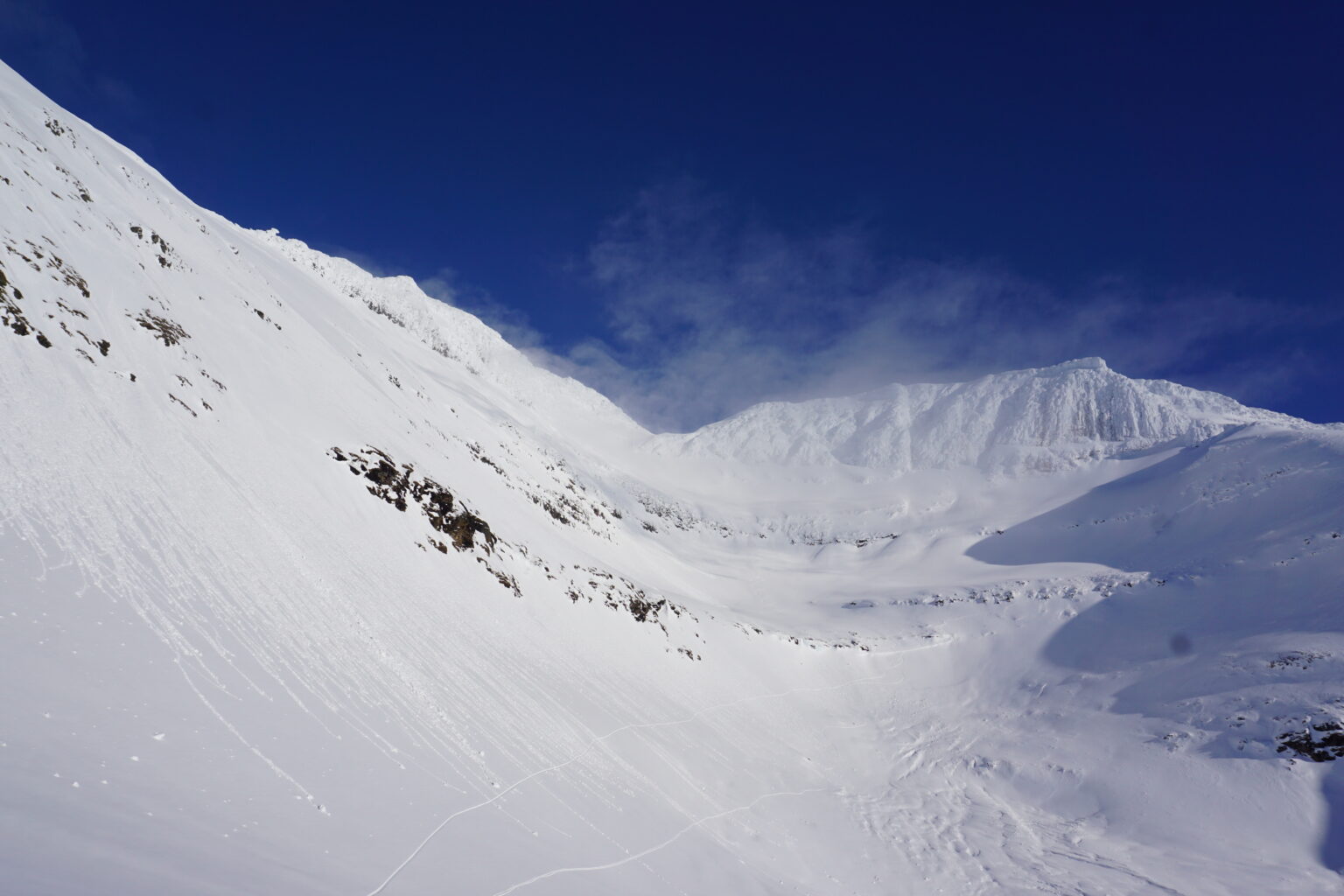 Looking back at our tracks on Istinden East Bowl