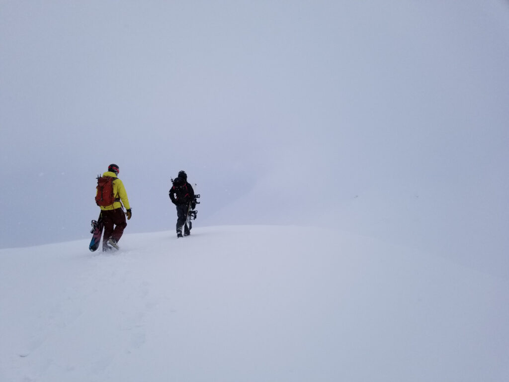 Walking into a white out and the sidecountry at 25 km ski center near Kirovsk in Russia