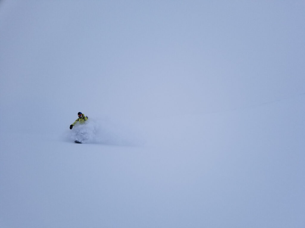 Enjoying perfect snow in the sidecountry of 25 km ski center in NW Russia's Khibiny Mountains