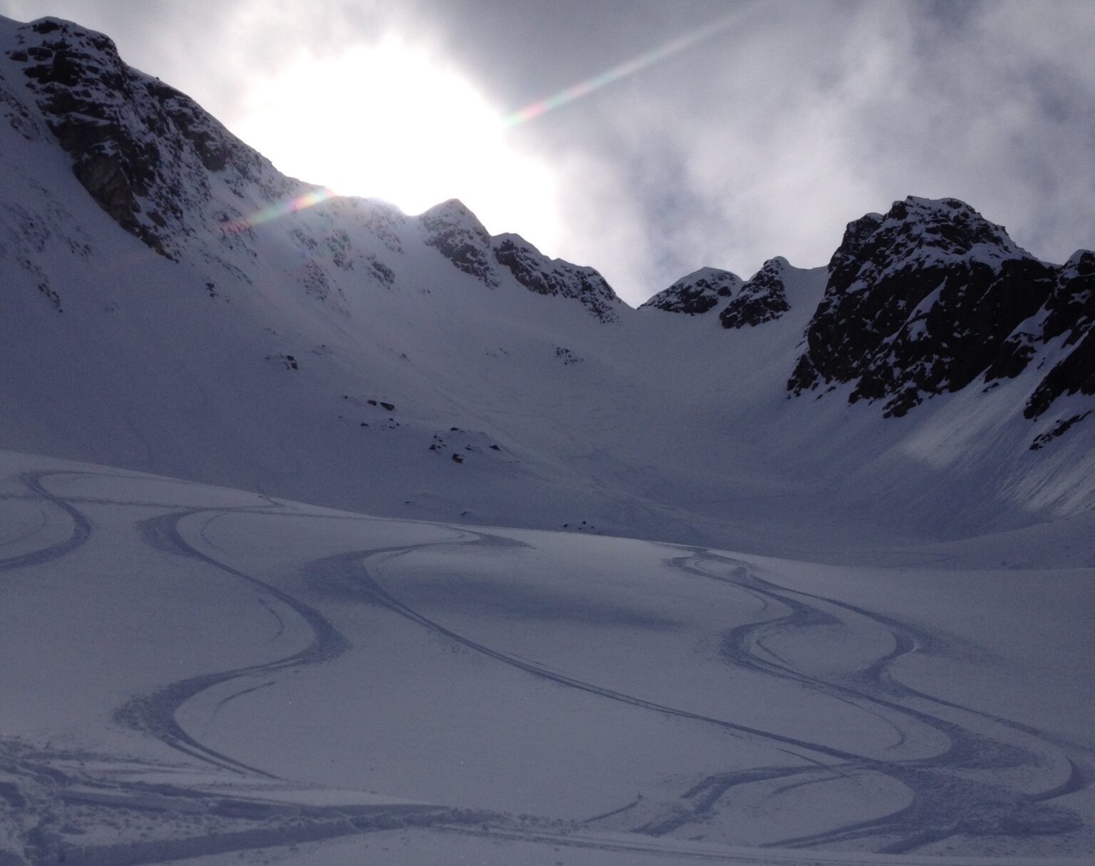 Looking back up at our tracks