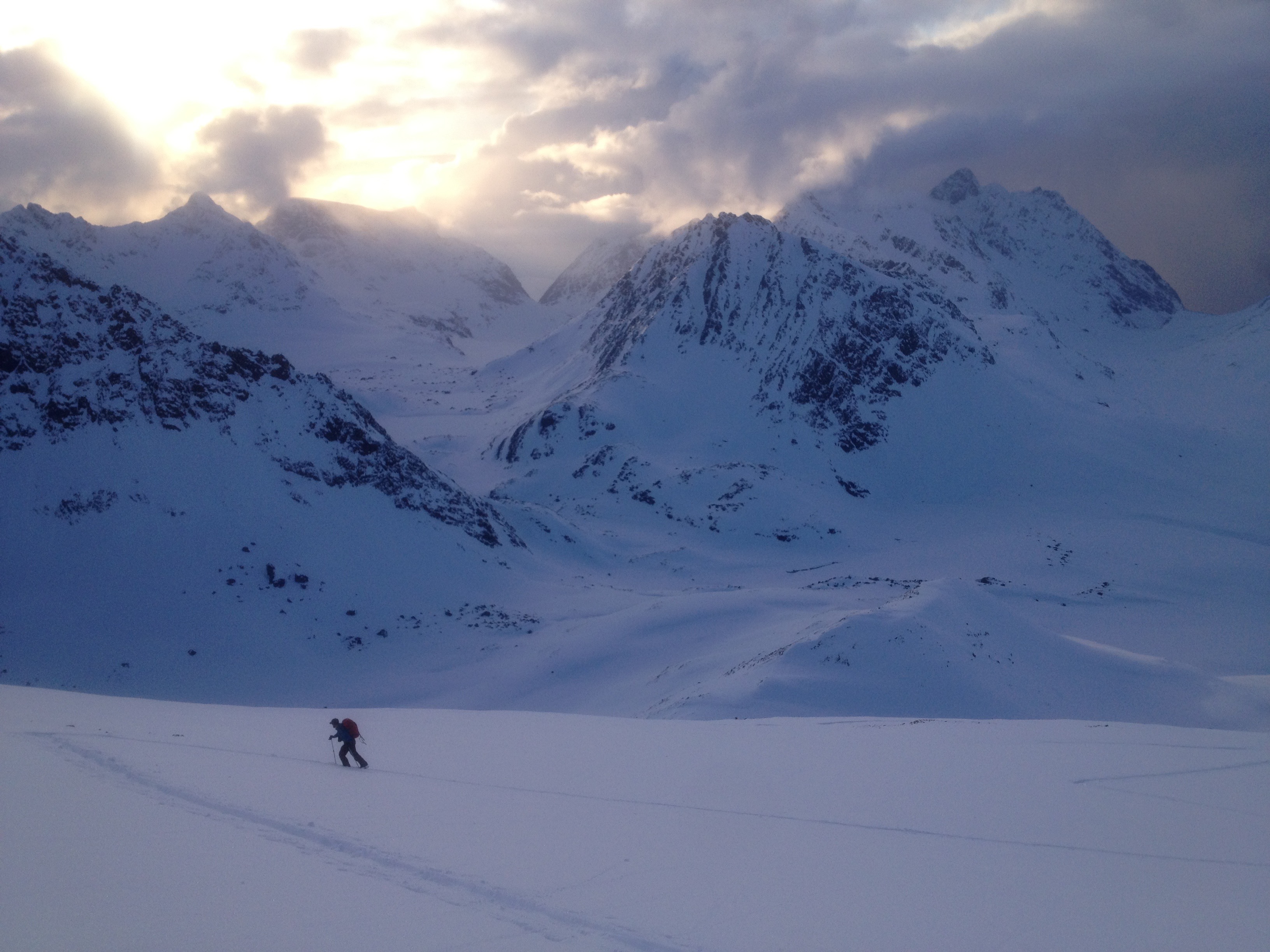 A stunning sunset over the Kvalvikdalen Valley in the Lyngen Alps of Northern Norway