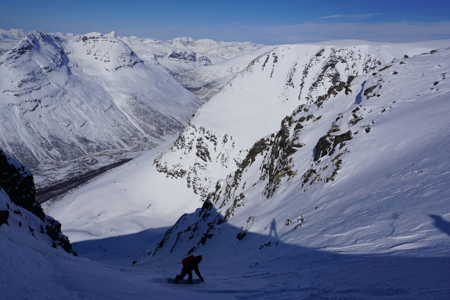 Snowboarding into the couloir