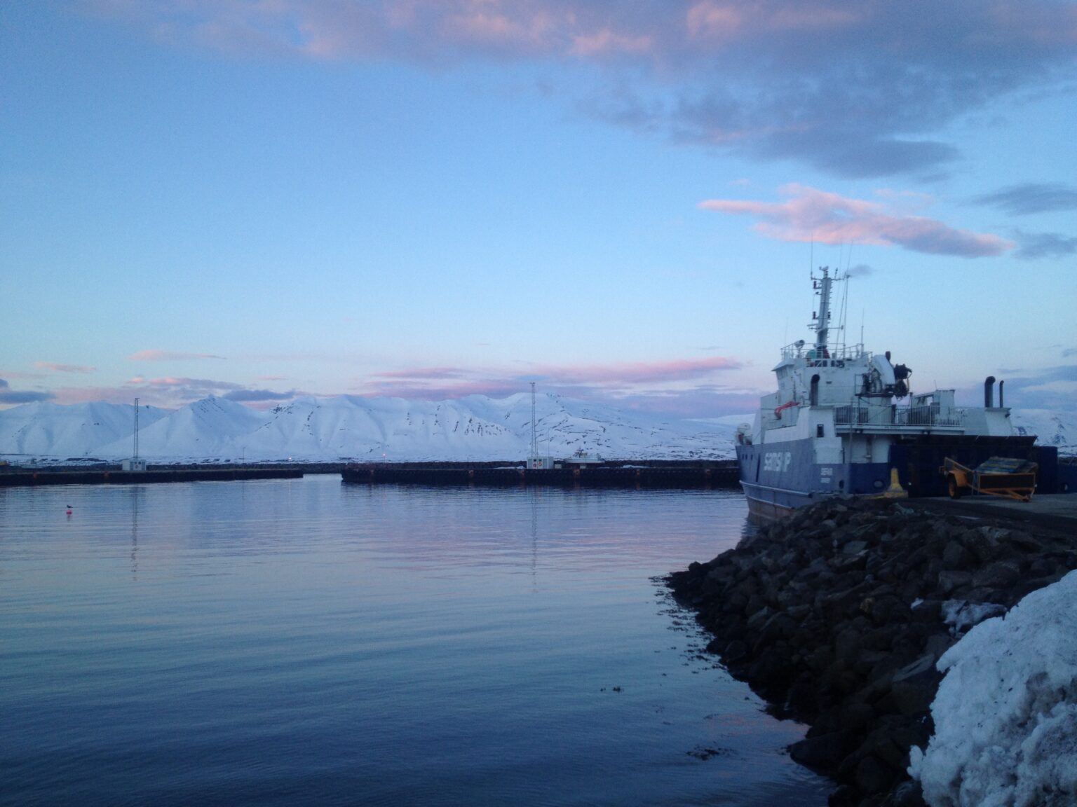 Beautiful sunrise in Dalvik before skiing Arnfinnsfjall