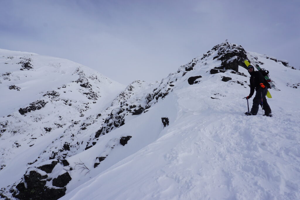 Making our way to the crux of Mount Juksporr with our chutes in the distance