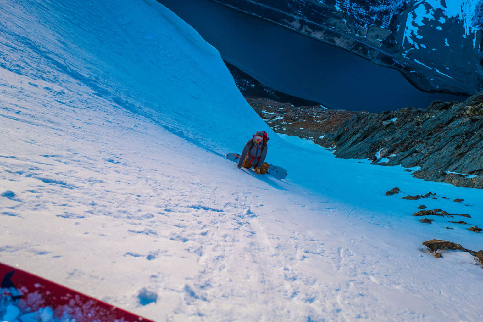 Looking down the North Couloir of Rornestinden