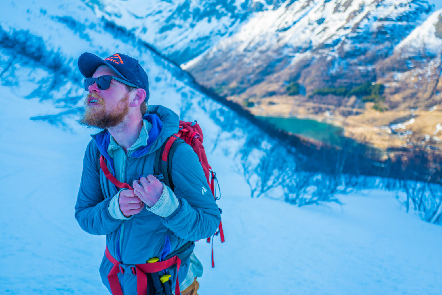 Ski touring up the North Couloir of Rornestinden