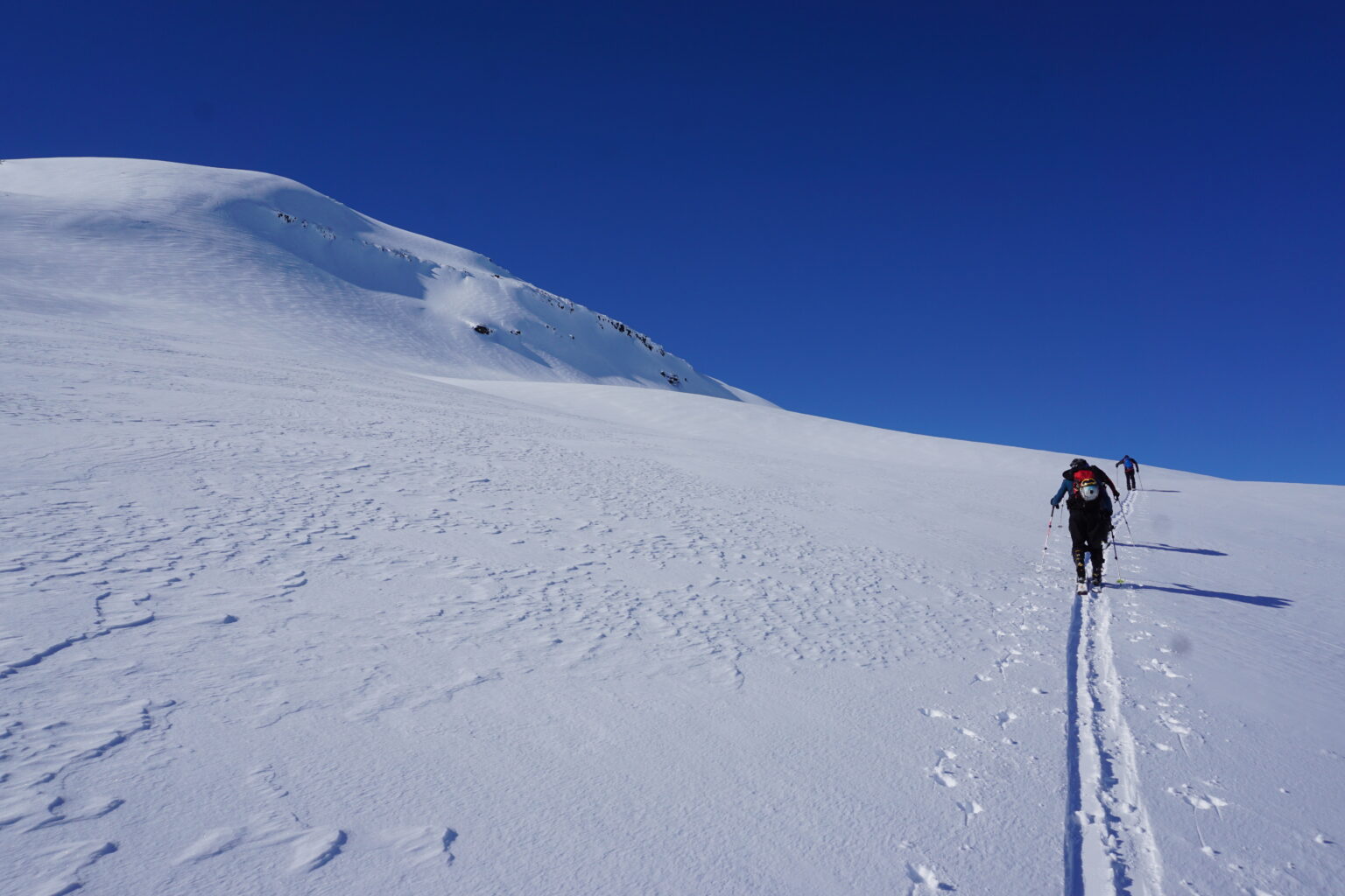 Ski touring to the upper bowl