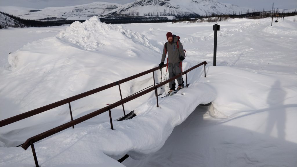 Crossing a bridge to get into the backcountry in the Kola peninsula