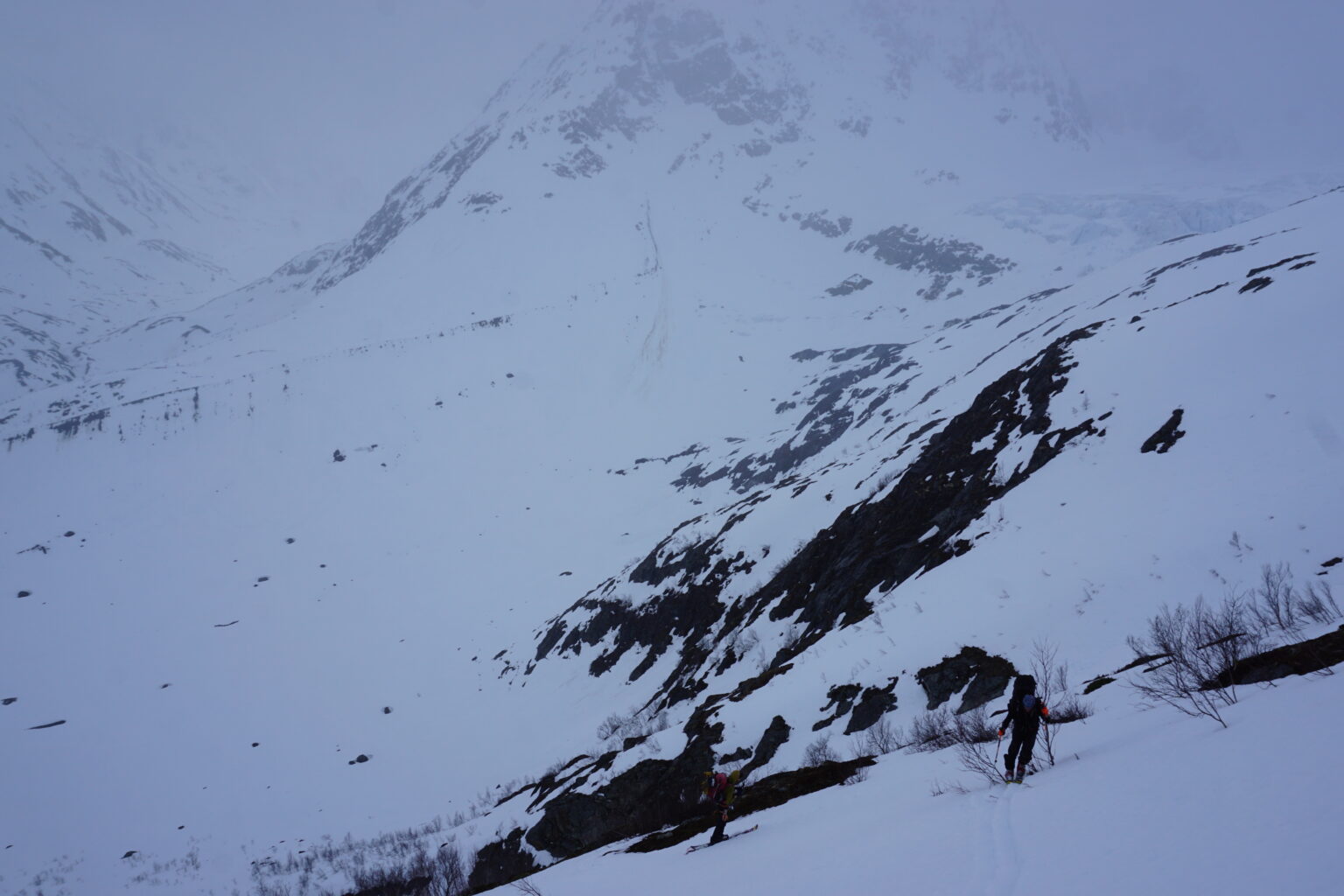 Heading through a low col on the Lyngen Alps Traverse