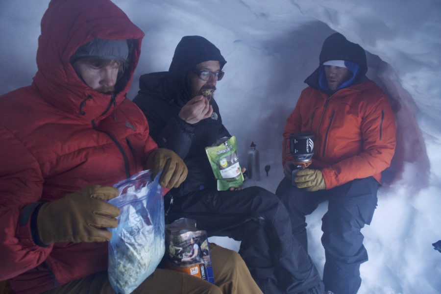 Hanging out in a snow cave to get out of bad weather