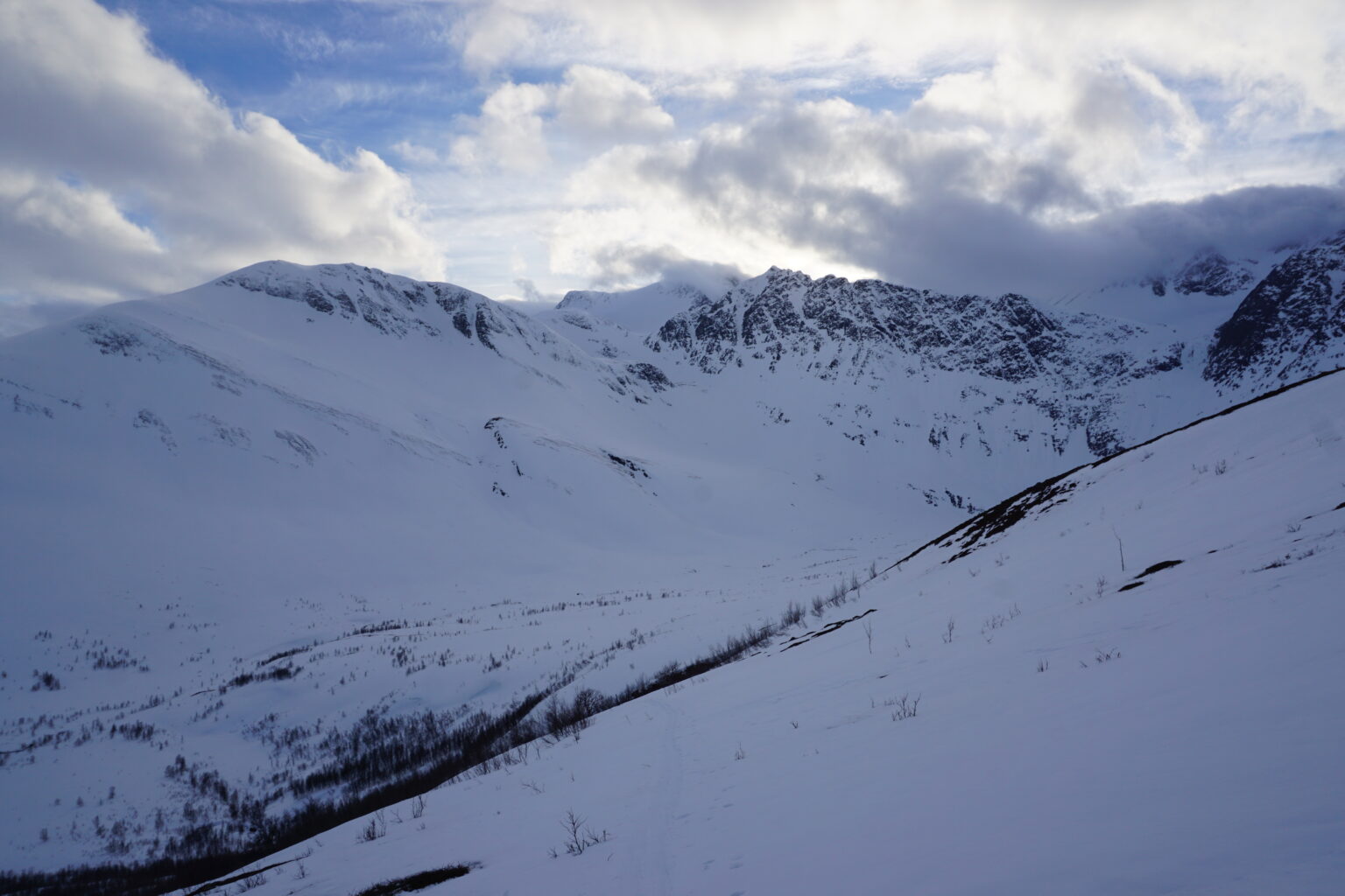 Looking back at our route as we follow the Lyngen Alps Traverse