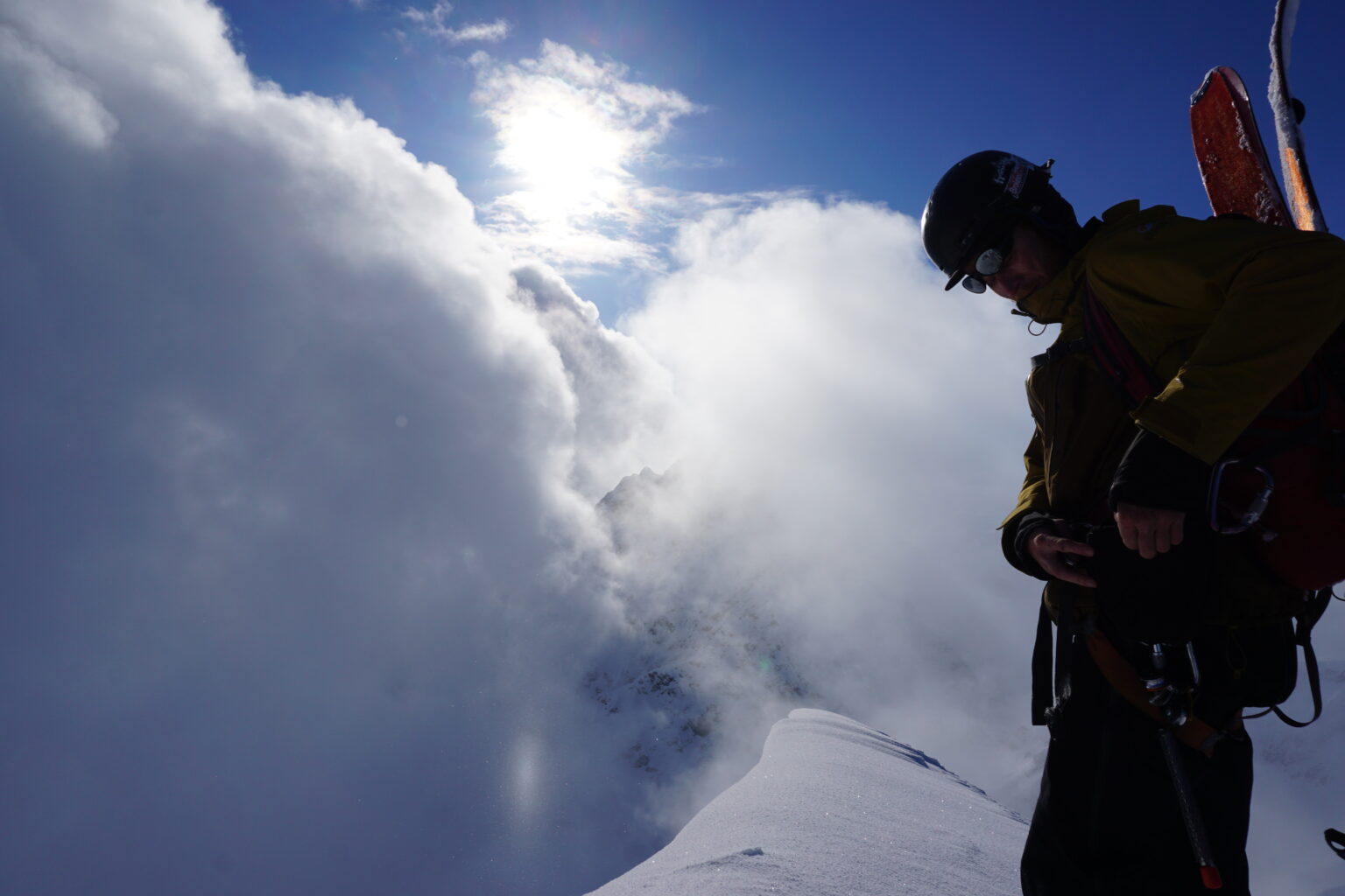 Hanging out on the summit of Tvillingstinden during the Lyngen Alps Traverse