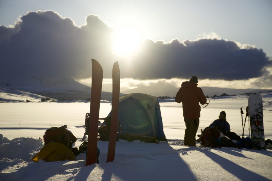 Enjoying a scenic camping site on the Lyngen Alps Traverse