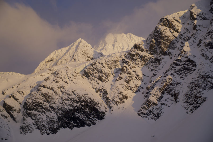 The mountains basking in the late afternoon light