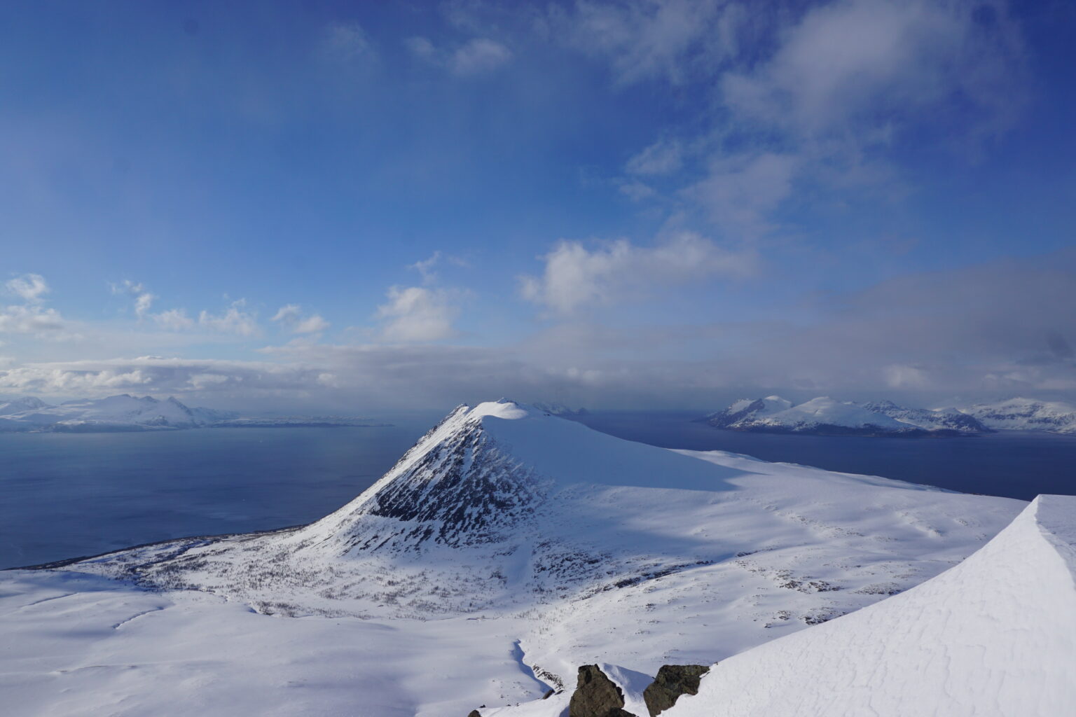 Looking towards Russelvfjellet while on the Lyngen Alps Traverse