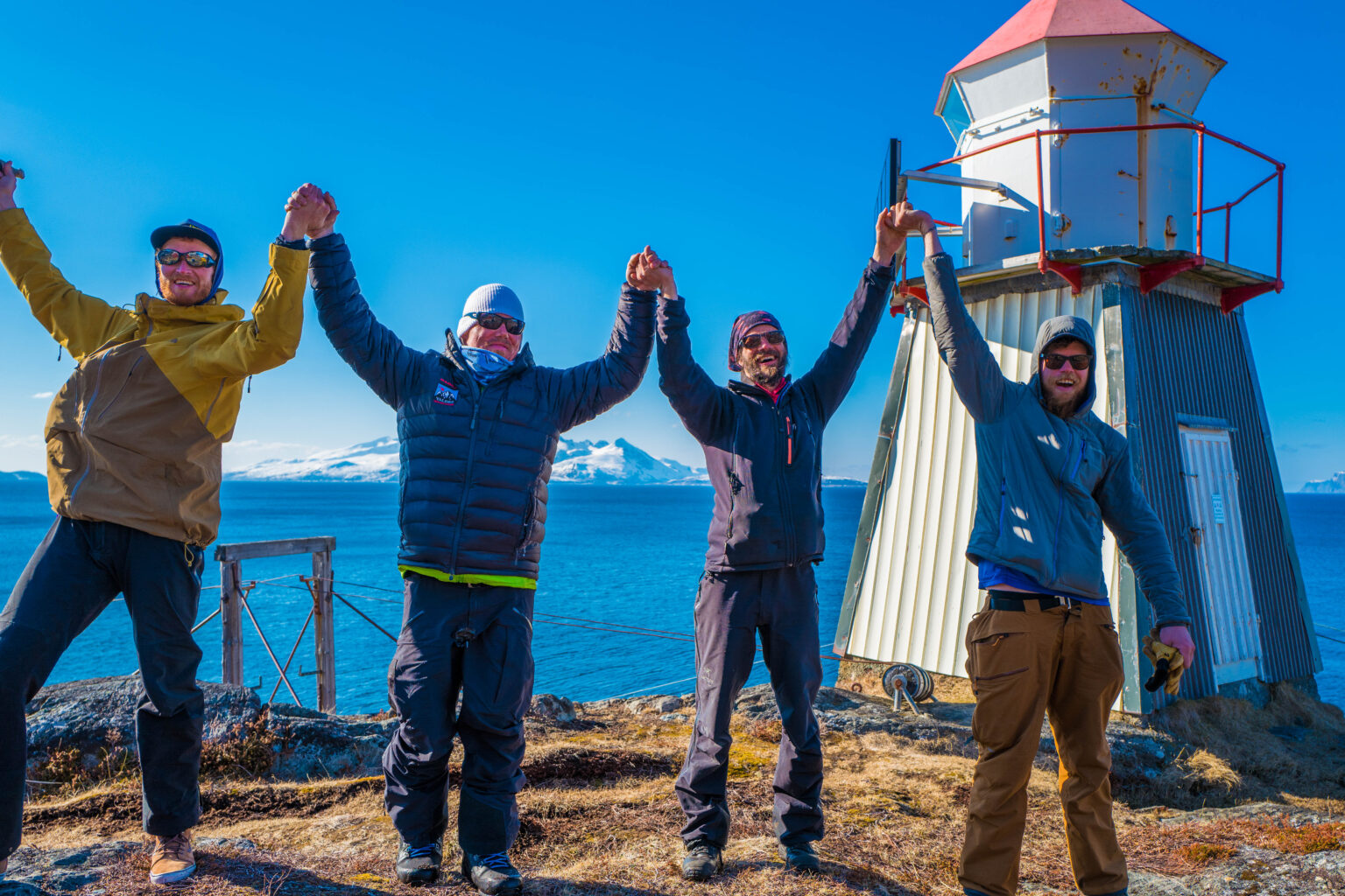 The group celebrating the Lyngen Alps Traverse