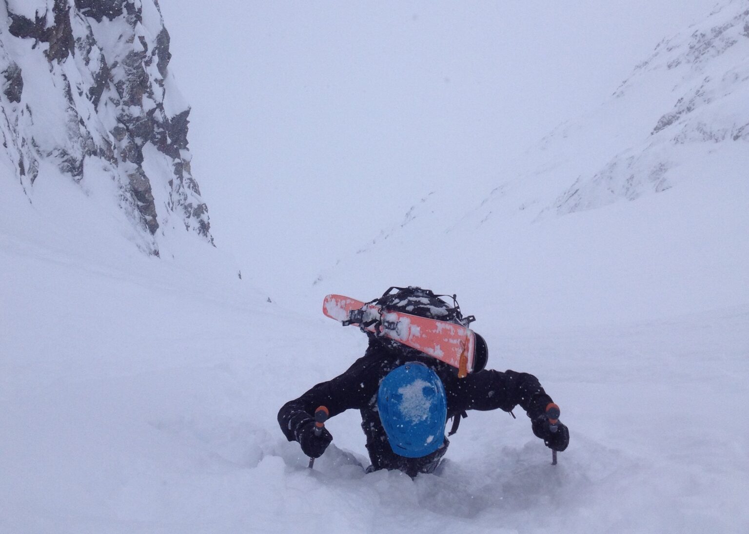 Climbing up the North Chute of Store Kjostinden