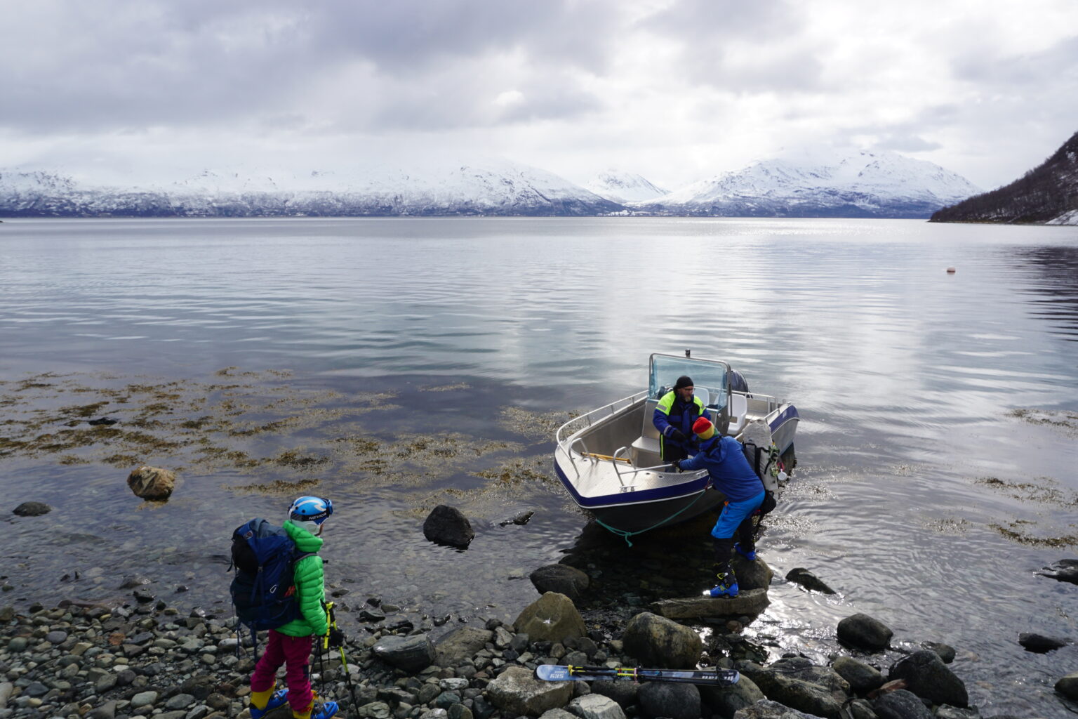 Having a boat pick us up near the Strupbeen Glacier