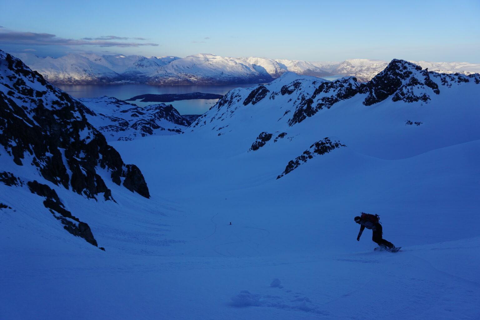 Snowboarding back to camp